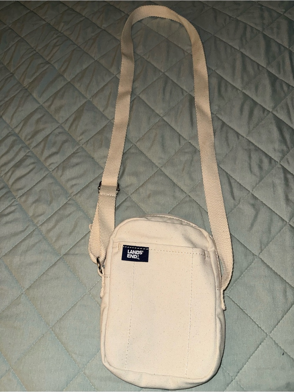 Lands' End Small Cream Canvas Crossbody Messenger Bag
